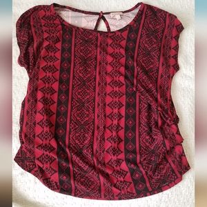 Fashion Magazine Red & Black Geo Striped Design Blouse Size L